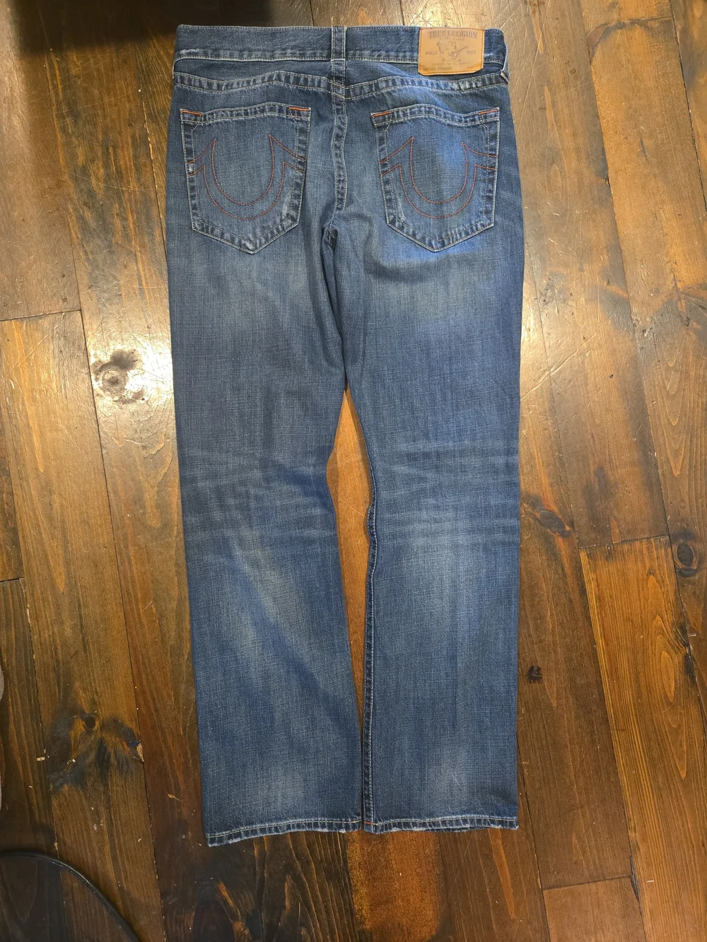 True Religion Ricky Straight Jeans Men 36 Blue Red Stitch 100% Cotton Rigid